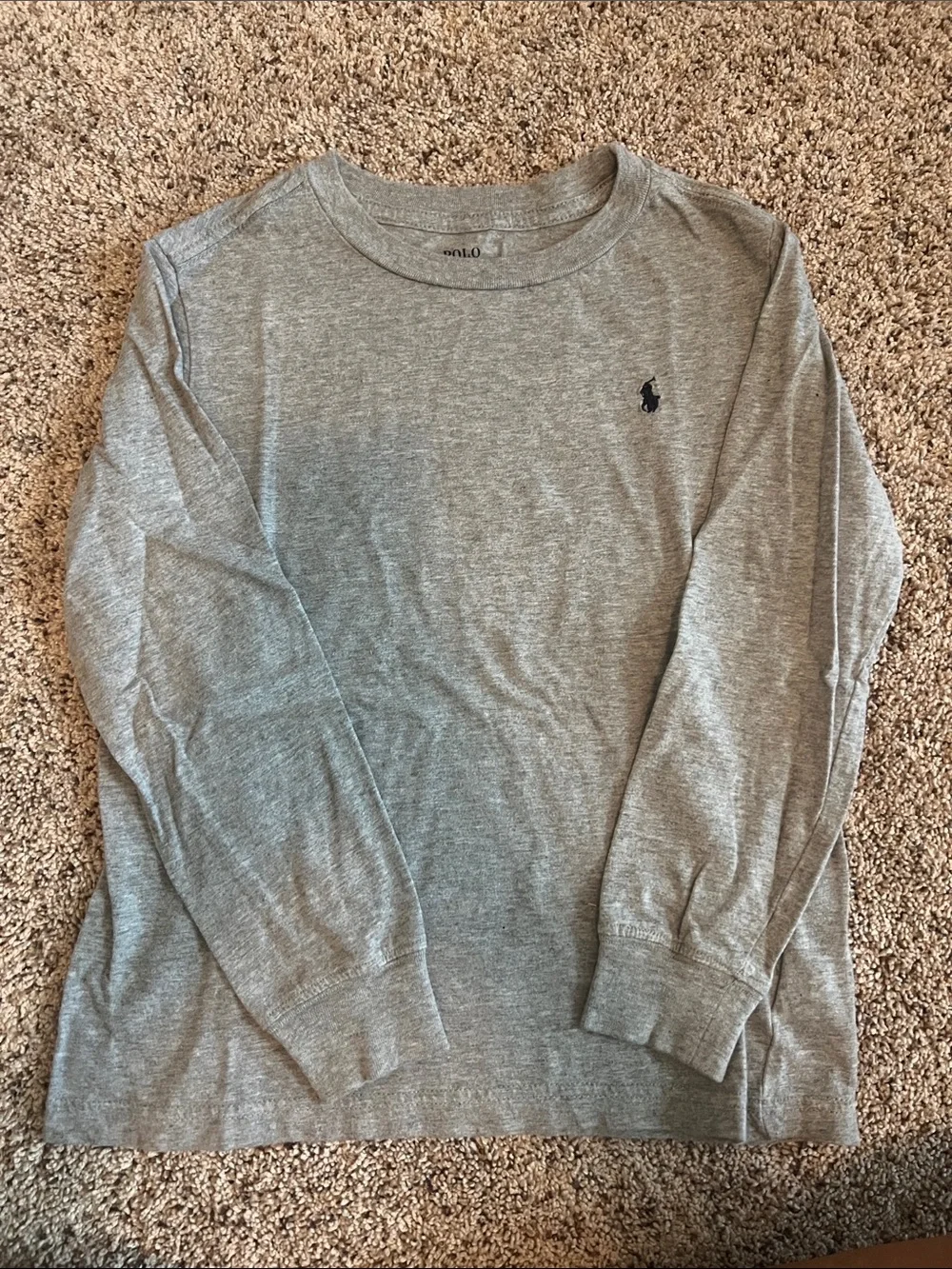 Ralph Lauren Long-Sleeve Crewneck Tee — Heather Gray with Navy Pony